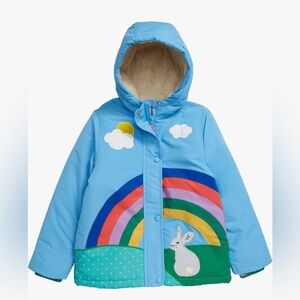 NWT. Mini Boden High Pile Fleece Lined Water Repellent Hooded Jacket, Size 5-6y